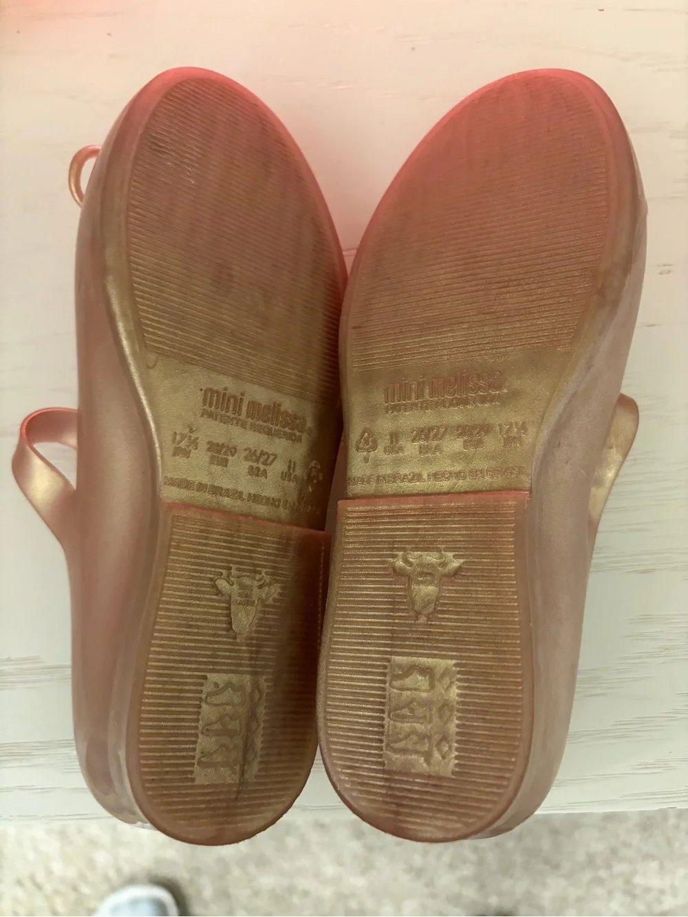 Mini Melissa Girls Rose Gold Mary Jane Jelly Shoes with Bow